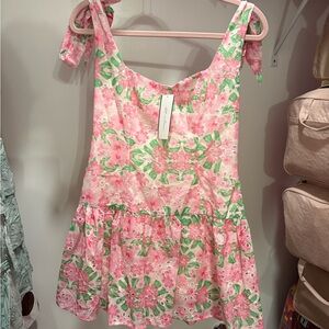 All in Favor Pink and Green Floral Dress